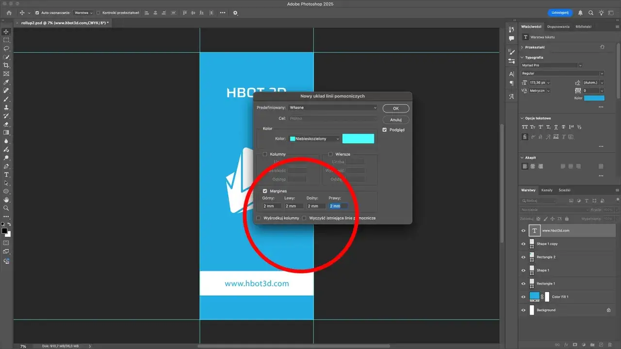 Nowy dokument Photoshop ustawienia spadów