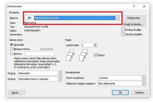 drukowanie do pdf windows 10