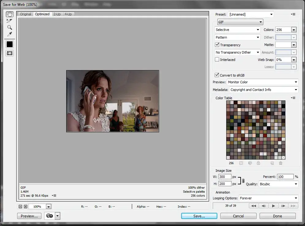 Photoshop Save for Web Legacy GIF settings dialog