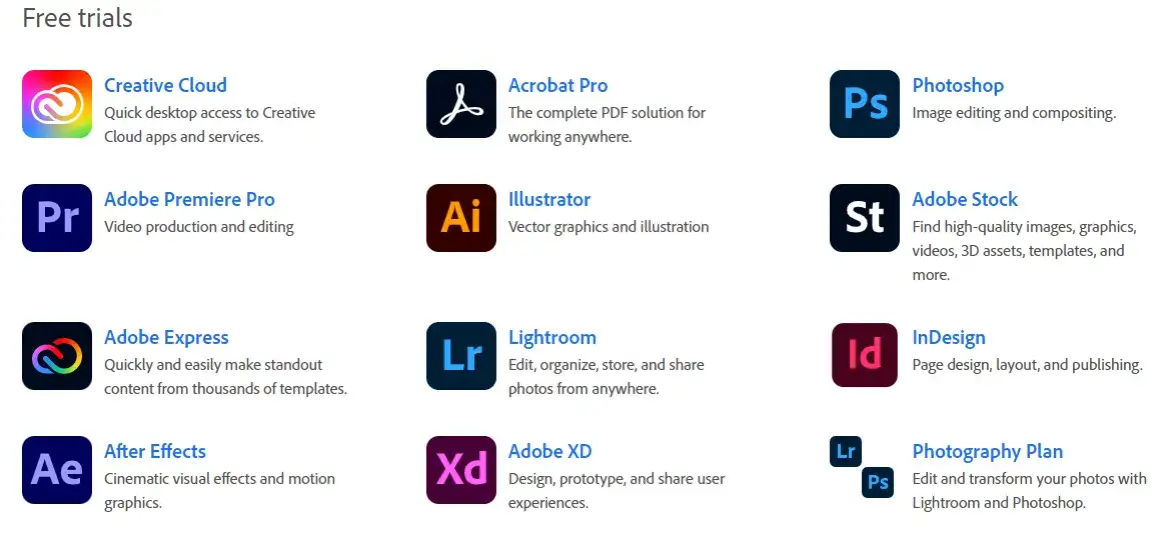 Adobe Creative Cloud trial download process