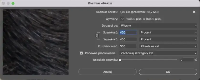 Okno rozmiar obrazu Photoshop