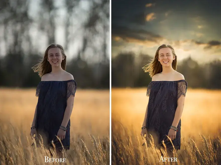 Przed i po obróbce zdjęcia w Photoshopie