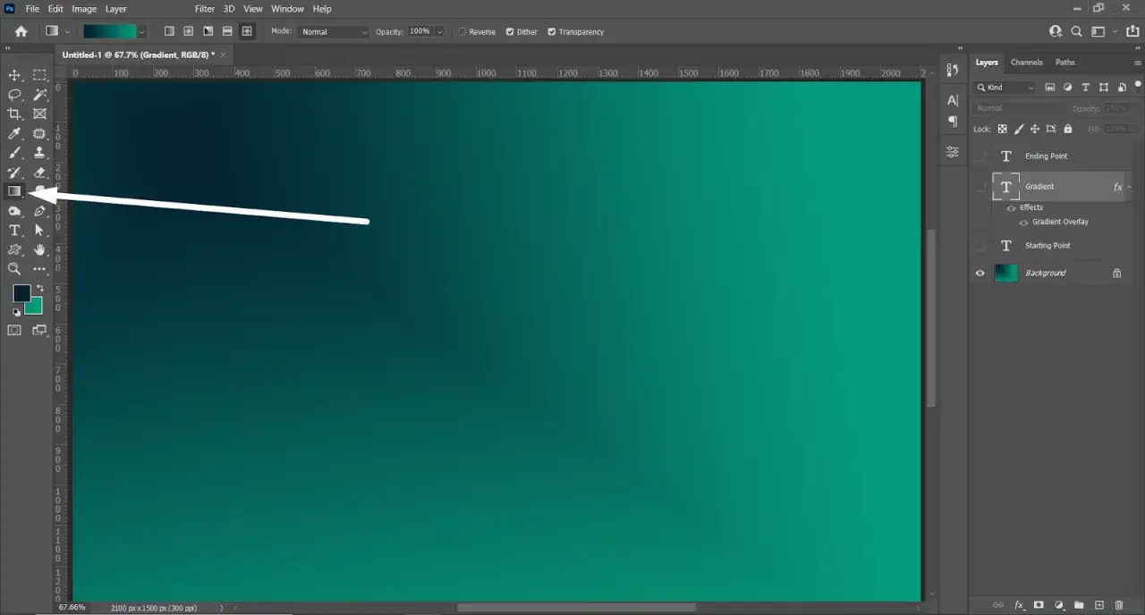 Photoshop gradient tool interface and options bar
